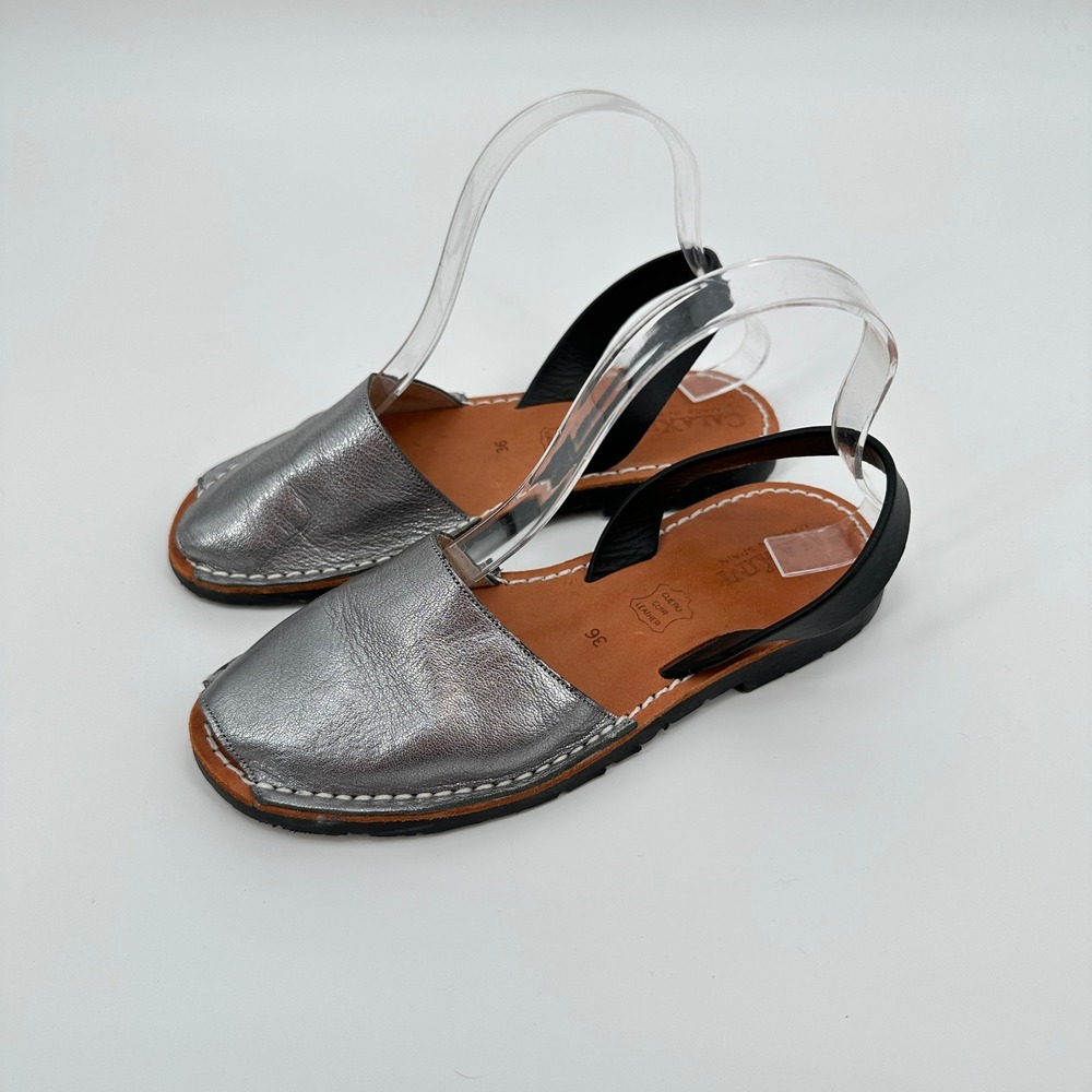 Calaxini Verano Silver Leather Avarcas Menorcan Slingback Sandals Spain Size 36 - Picture 4 of 7